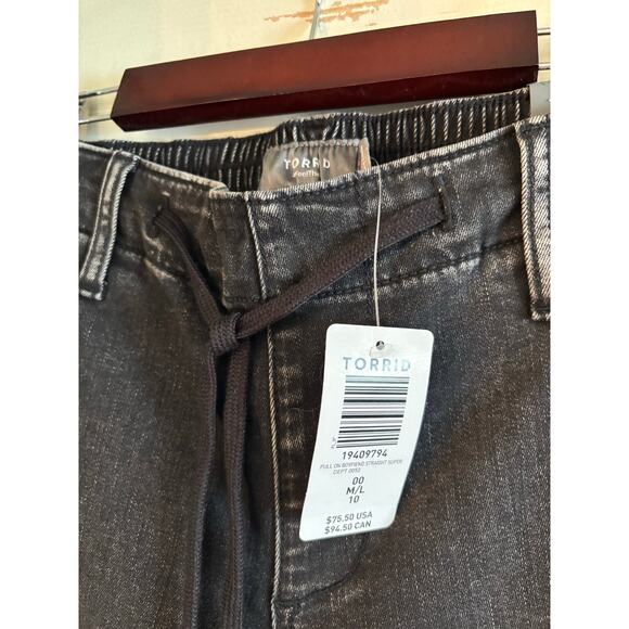 Torrid Feel the Fit Black Elastic Drawstring Waist Straight Leg Jeans NWT 00R - Picture 5 of 7